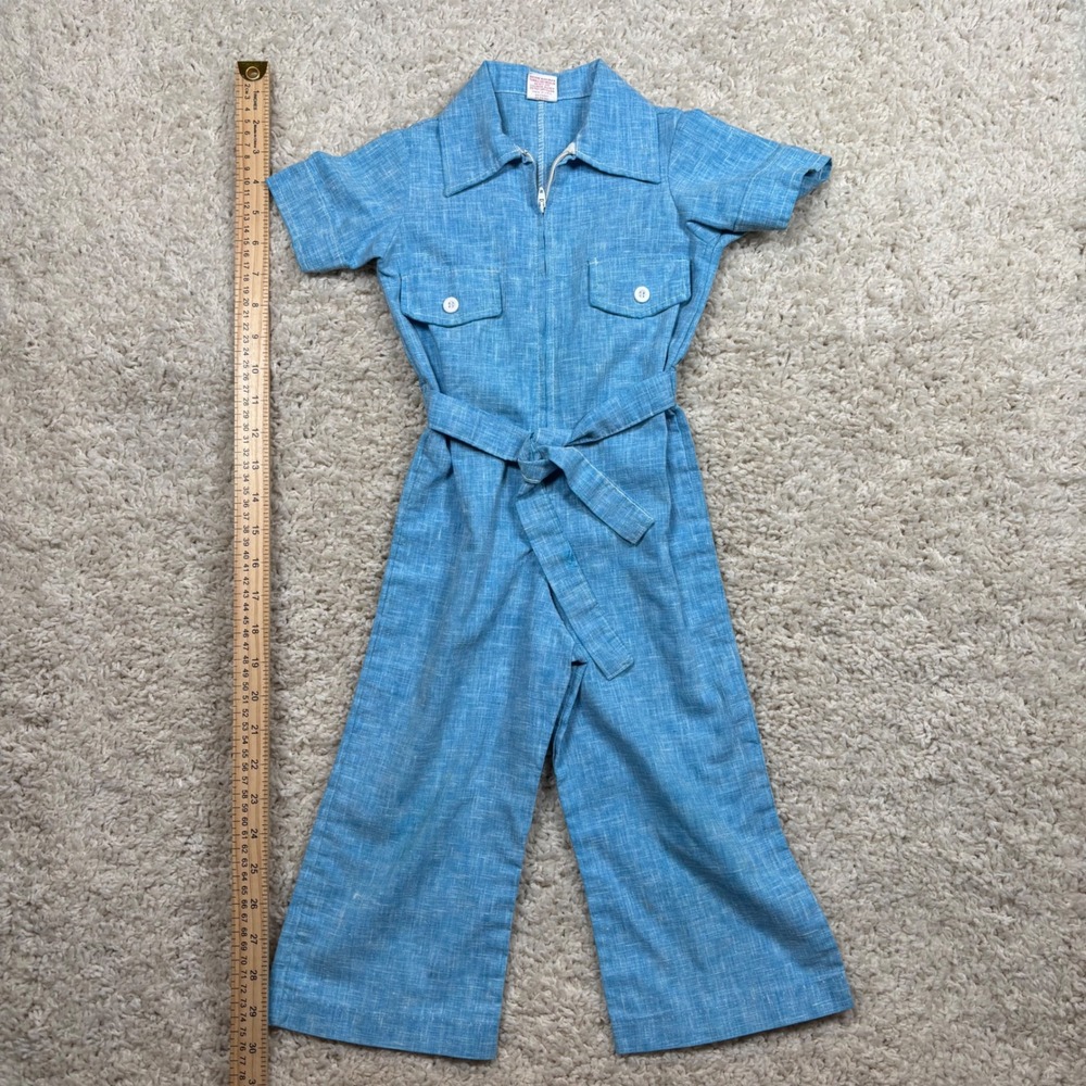 Buster Brown‎ Kids Blue Chambray Zipper Front Short Sleeve Jumpsuit Size 3